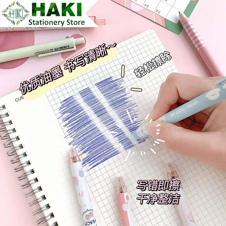 Bút bi bấm xóa được mực xanh HAKI có đầu gôm tẩy được ngòi 0.5mm họa tiết hoạt hình xinh xắn nhiều mẫu B80 | BigBuy360 - bigbuy360.vn