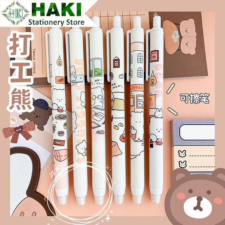 Bút bi bấm xóa được mực xanh HAKI có đầu gôm tẩy được ngòi 0.5mm họa tiết hoạt hình xinh xắn nhiều mẫu B80 | BigBuy360 - bigbuy360.vn