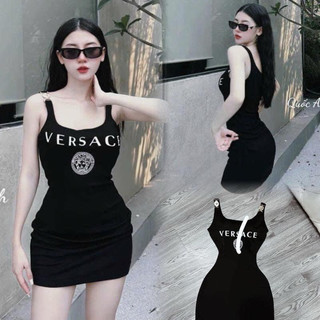 Đầm ôm body ngắn hai dây hoạ tiết ver sace