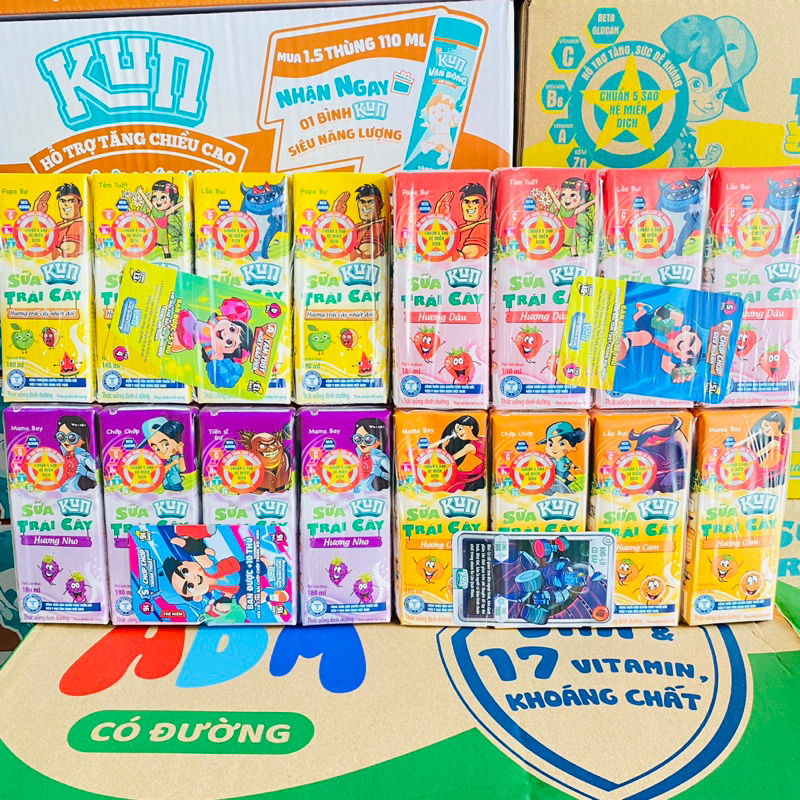 Vỉ 4 Hộp Sữa Trái Cây Kun 180ml