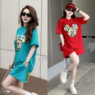 Set bộ đùi nữ chất cotton su co giãn form rộng mặc nhà rẻ đẹp đơn giản mùa hè bigsize 40-75kg in gấu phẩy sơn