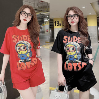 Set bộ đùi chất cotton su form rộng thể thao mặc nhà cho nữ rẻ đẹp đơn giản mùa hè bigsize 40-75kg in supe