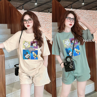 Set bộ đùi mặc nhà mùa hè form rộng bộ quần đùi nữ chất cotton su thể thao rẻ đẹp đơn giản bigsize 40-75kg in 4 hình gấu