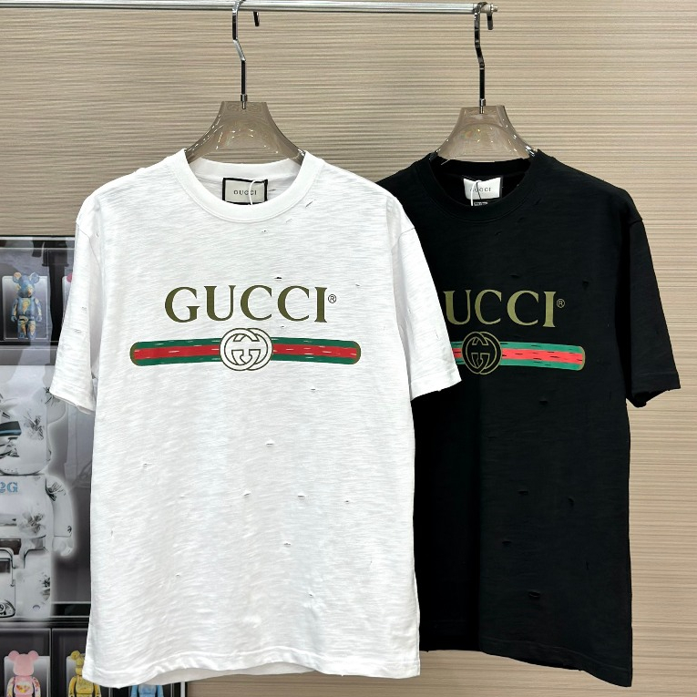Áo phông T-shirt Gucci rách logo kẻ ngang ngực LA on web
