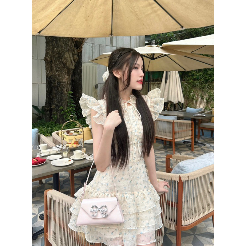 Đầm tiểu thư tơ hoa nhí dáng xoè ngắn COQUI, váy thiết kế nữ sang chảng phối tầng bồng bềnh NANA DRESS | BigBuy360 - bigbuy360.vn