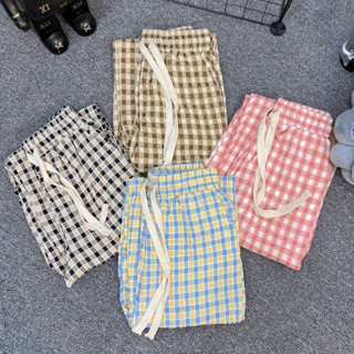 Quần Ông Rộng Nữ Kẻ Caro Cạp Chun Lưng Cao Có Dây Rút Chất Vải Thô Đũi Cao Cấp MÃ 682