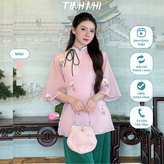 Pháp phục đi chùa voan tơ thêu hoa TINH NHI nhẹ nhàng nàng thơ PP30