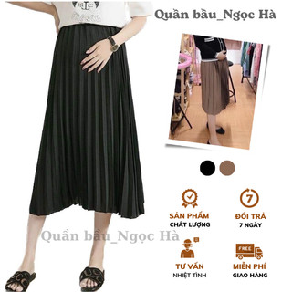 Chân váy bầu midi xếp li quảng châu cao cấp