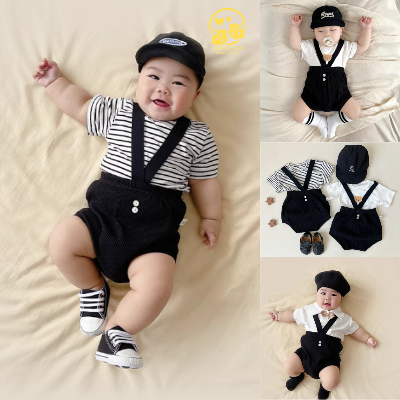 Sét Quần yếm và áo cho bé màu sắc dễ thương, Đồ bộ cho bé chất mát mịn, Mẫu Quần áo trẻ em 0-12M