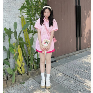 Set áo sơ mi trơn kèm quần shorts Nana21 Nanastore21