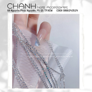 Dây xích kim loại đính đá 3D long lanh sang trọng trang trí móng, phụ kiên nail