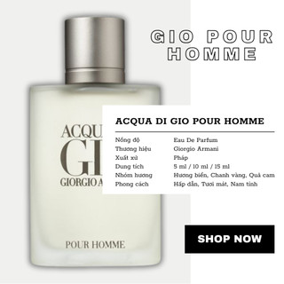 Nước Hoa Gio Pour Homme | Nước Hoa Nam Chất Lượng Chính Hãng Giá Tốt 5ml/10ml/15ml