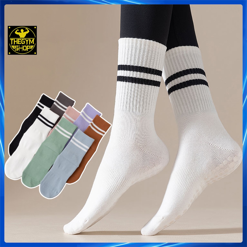 Tất nữ tập Yoga Gym Pilates AMIN TYG01 có silicon chống trơn trượt, vớ chân nữ cao cổ cotton thoáng khí