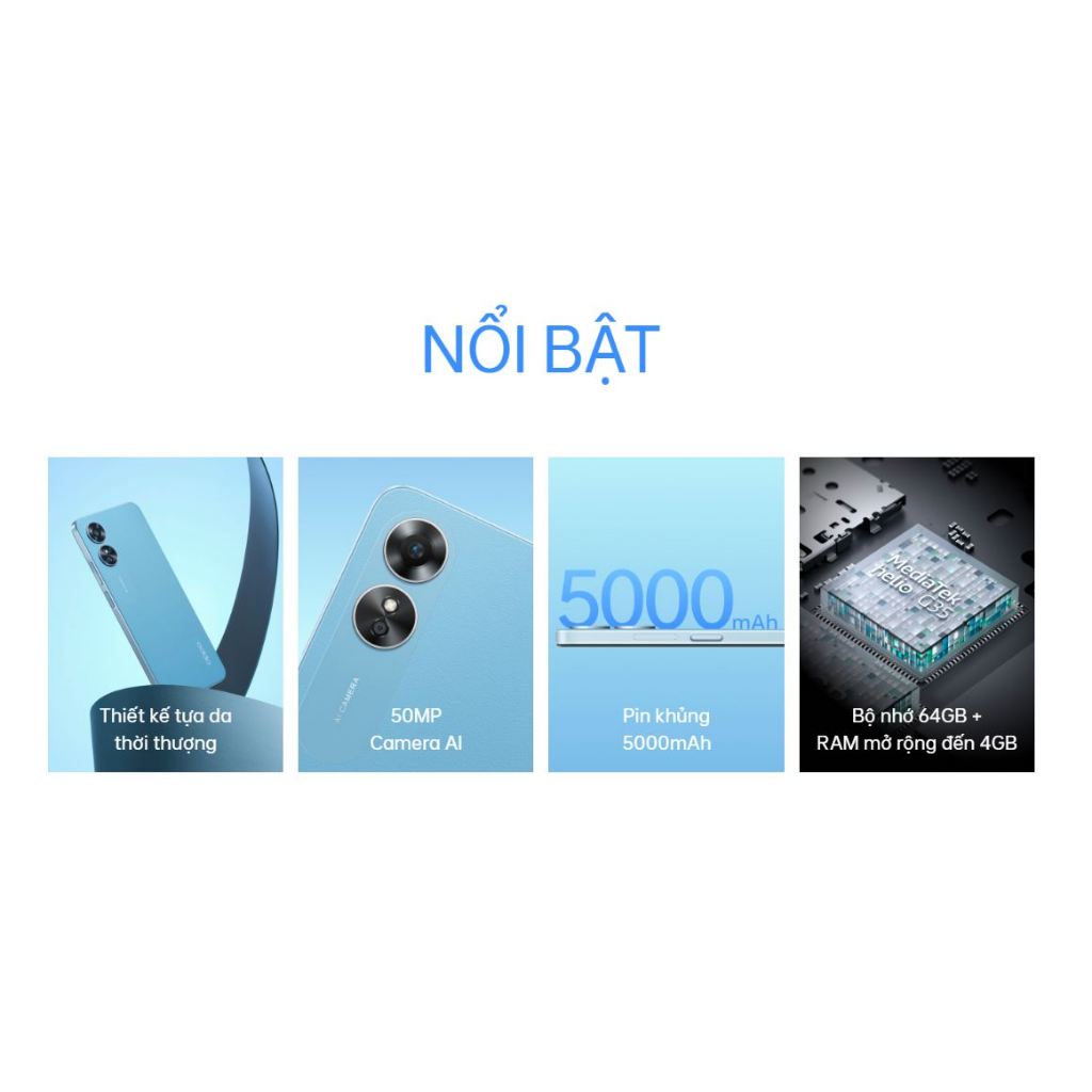OPPO A17 Thiết kế tựa da thời thượng Camera AI 50MP Pin khủng 5000mAh Bộ nhớ 64GB + RAM mở rộng đến 4GB | BigBuy360 - bigbuy360.vn