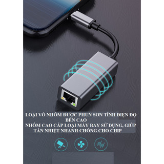 Bộ chuyển TYPE C, USB sang LAN tốc độ cao, HUB C USB qua cổng mạng Ethernet 1000M 100M