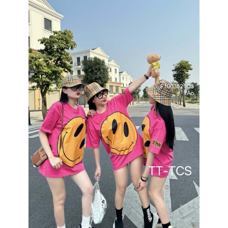Áo thun cổ tròn form rộng tay con hình mặt cười!!!
