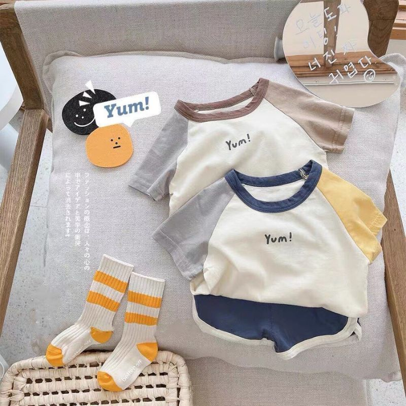 [Vải thun] Bộ quần áo trẻ em cho bé kiểu Hàn Quốc, đồ bộ bé trai bé gái mặc nhà, hàng cộc tay mùa hè 4-18kg