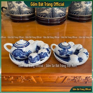 Bộ ấm chén thờ bát tràng men trắng , ấm chén cúng mini 1 ấm 5 chén 1 đĩa men lam
