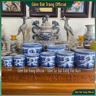  Bát hương Bát Tràng men trắng vẽ tay họa tiết rồng cao cấp Bát nhang Lư hương thờ cúng men lam 