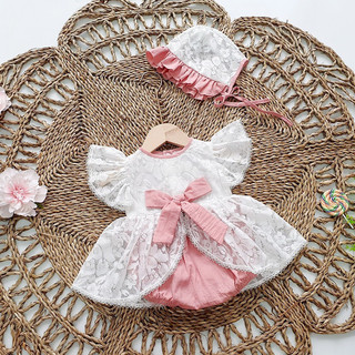 Bodysuit cho bé gái sơ sinh tay cánh tiên đồ sơ sinh cho bé gái kèm mũ chất ren