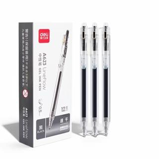  Bút gel Deli A623 thiết kế trong suốt ngòi 0,5mm mực đen nhanh khô viết êm trơn 