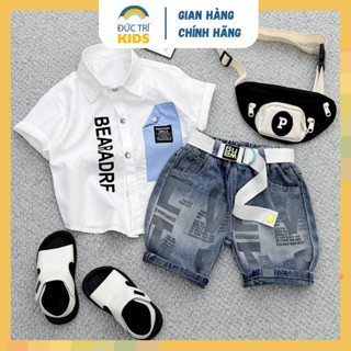 Set đồ bé trai áo sơ mi cộc tay, quần short Jean năng động cá tính cho bé 2-8 tuổi (9-24kg) SM BEAR | ĐỨC TRÍ KIDS