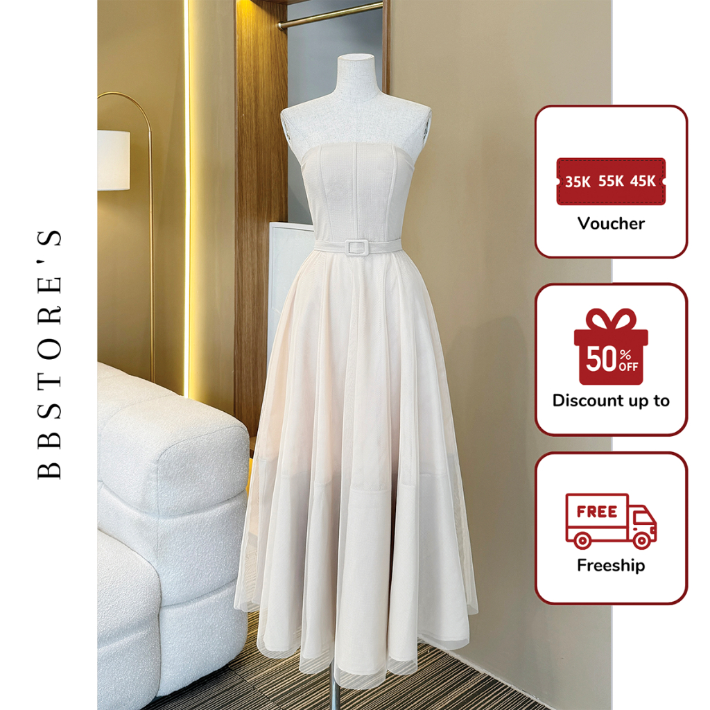 Đầm Xòe Dự Tiệc Form Dài Cúp Ngực Tùng Váy Phối Lưới Kèm Dây Thắt Lưng Sang Trọng BBSTORE'S -D3275