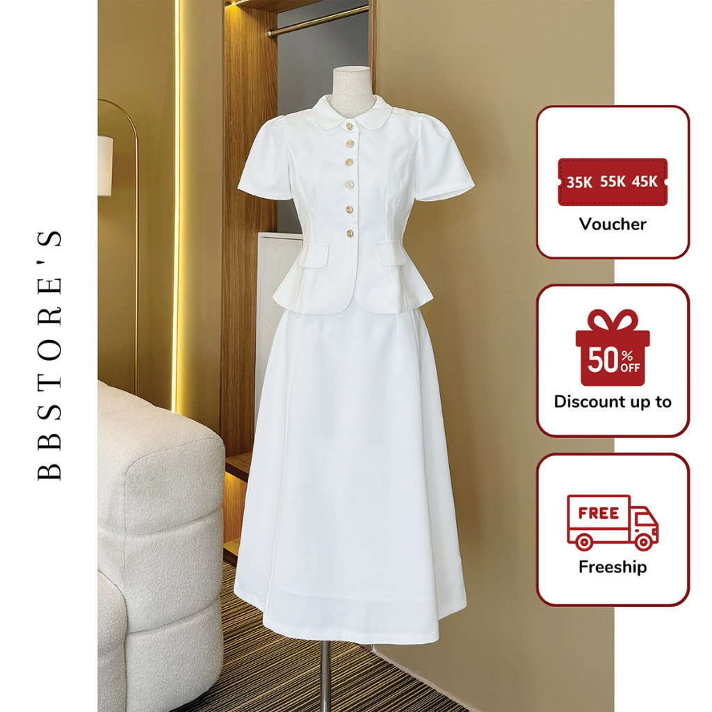 Set Bộ Công Sở Áo Sơ Mi Peplum Phối Chân Váy Dài Chữ A BBSTORE'S -K3279
