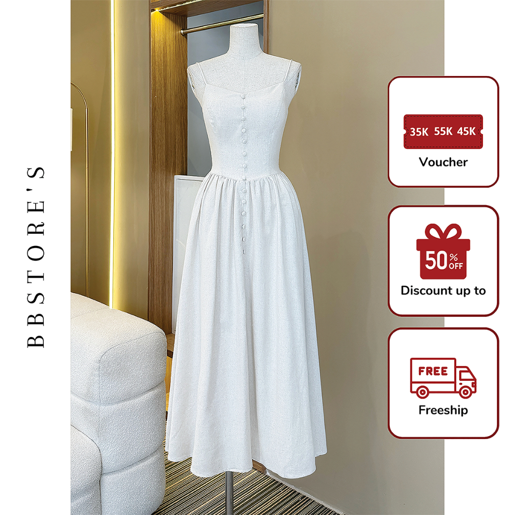 Đầm Xoè Hai Dây Dự Tiệc Form Dài Kết Nút Bọc Sang Trọng BBSTORE'S -D3276