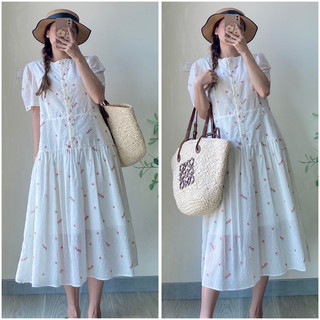 @azura-đầm phom xuông nút bọc nhấn bèo