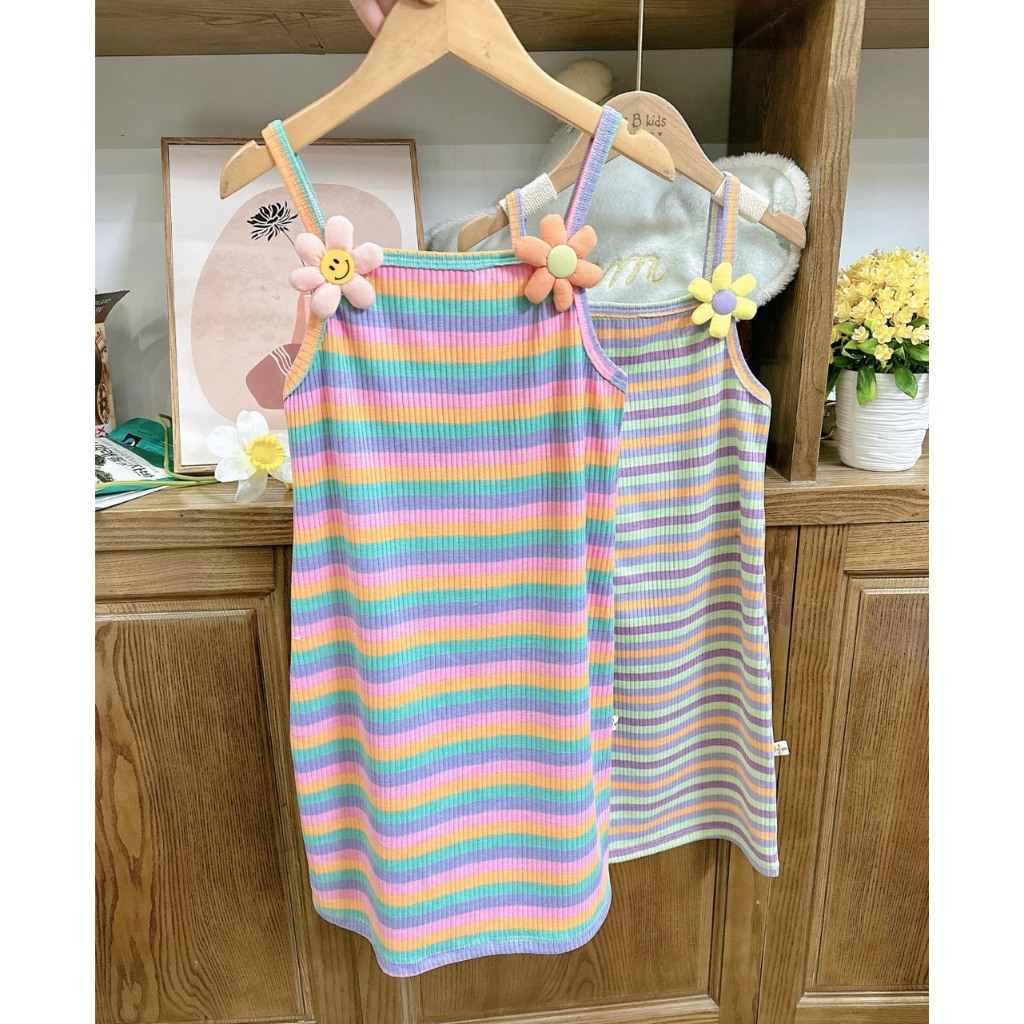 Váy body 2 dây mềm đính hoa xốp trước ngực cho bé yêu