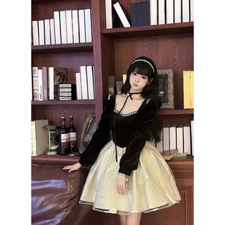 [Sale] Đầm Ulzzang Nhung Tiểu Thư Đính Đá - Kèm ảnh thật
