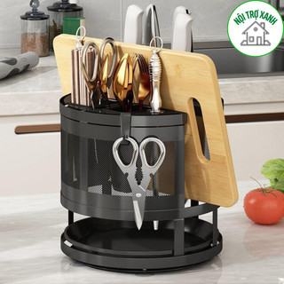 kệ cắm dao đũa inox xoay 360 độ đựng đồ đa năng, kệ để đồ nhà bếp phun sơn tĩnh điện mamiru 0443