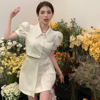 Sét Áo Cổ Bẻ Chân Váy Ngắn Đắp Tà Xếp Ly Kiểu JARI Tiểu Thư Năng Động Dễ Thương
