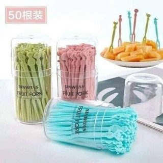 Hộp 50 Dĩa ăn Trái Cây, Xiên Hoa Quả Bằng Nhựa An Toàn Tiện Lợi
