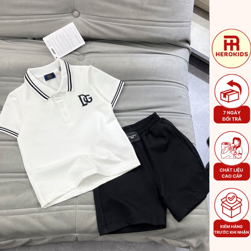 Set áo polo DG phối quần chất nét cho bé trai_9391 - HEROKIDS
