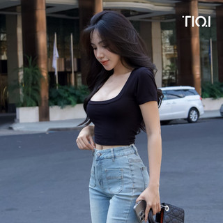 Áo thun croptop tay ngắn cổ vuông basic A-57