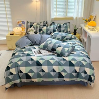 Bộ chăn ga gối cotton organic Kẻ tam giác xanh Dreamhome