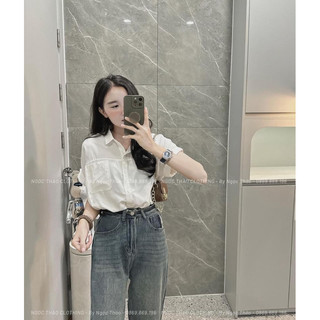 ÁO SƠ MI TRẮNG GU TAY DƠI TÚI TRƯỚC