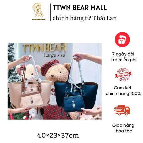 Túi Tote Vải Da 2 màu đen , kem TTWB BEAR THÁI LAN TN 3533