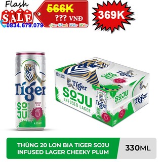 Thùng 20 lon bia tiger soju infused lager cheeky plum 330ml/lon