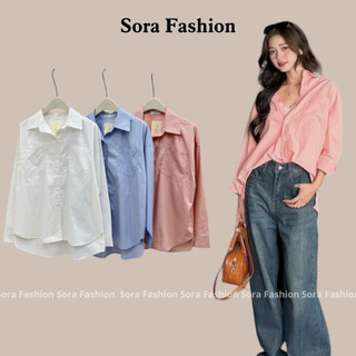 Áo Sơ Mi Nữ Tay Dài Basic Sora Fashion,Áo Sơ Mi Form Rộng Chất Liệu Thô Mềm FreeSize 132