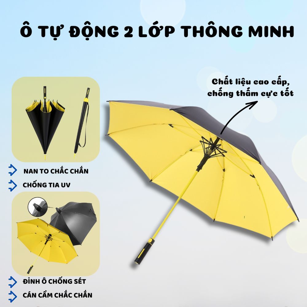 Ô dù tự động 2 lớp thông minh, ô dù che mưa, che nắng chống thấm nước gấp gọn