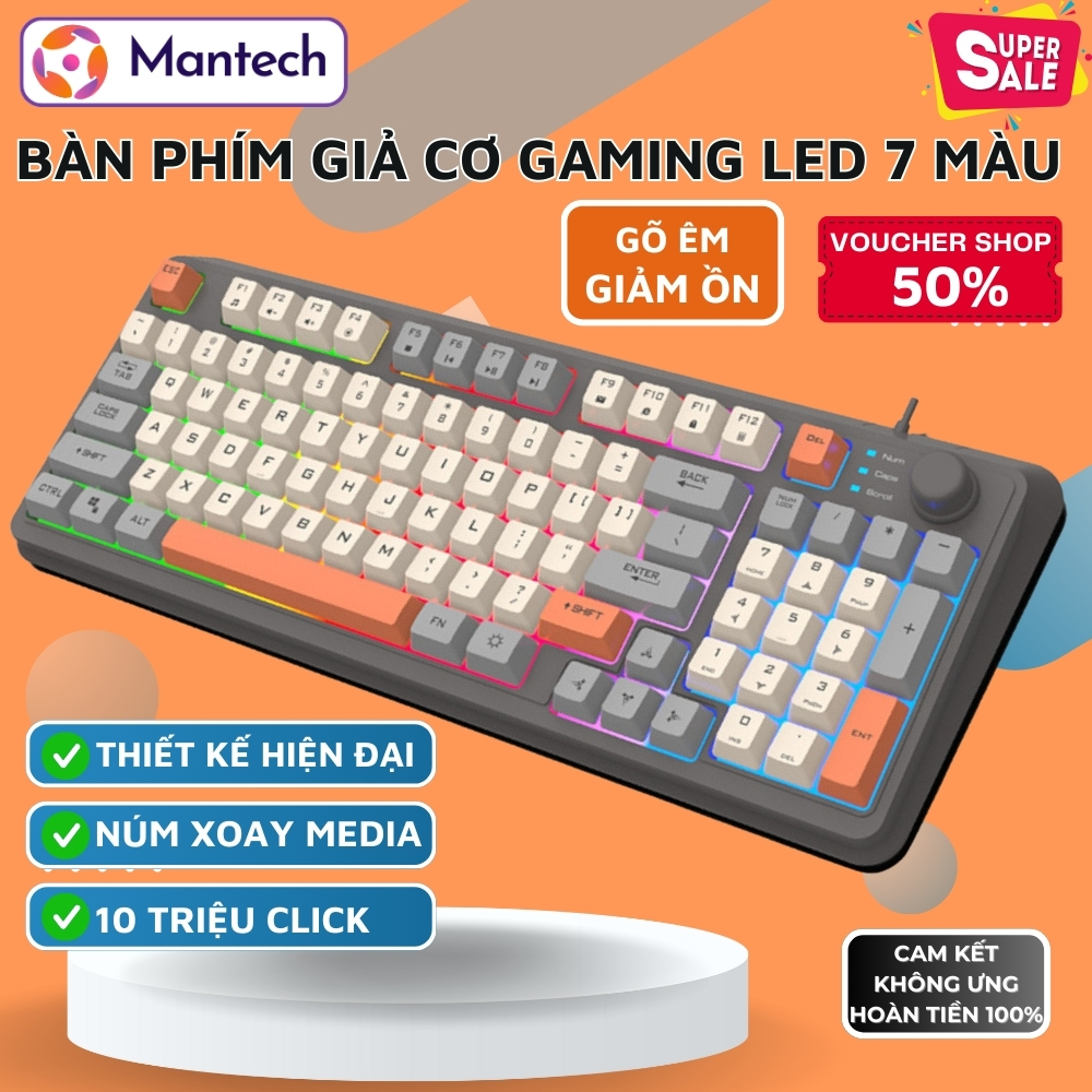 Bàn Phím Giả Cơ Gaming Cao Cấp K82 LED Pro Phím Bấm Êm Giảm Ồn, Có Núm Xoay Âm Lượng, Chống Nước