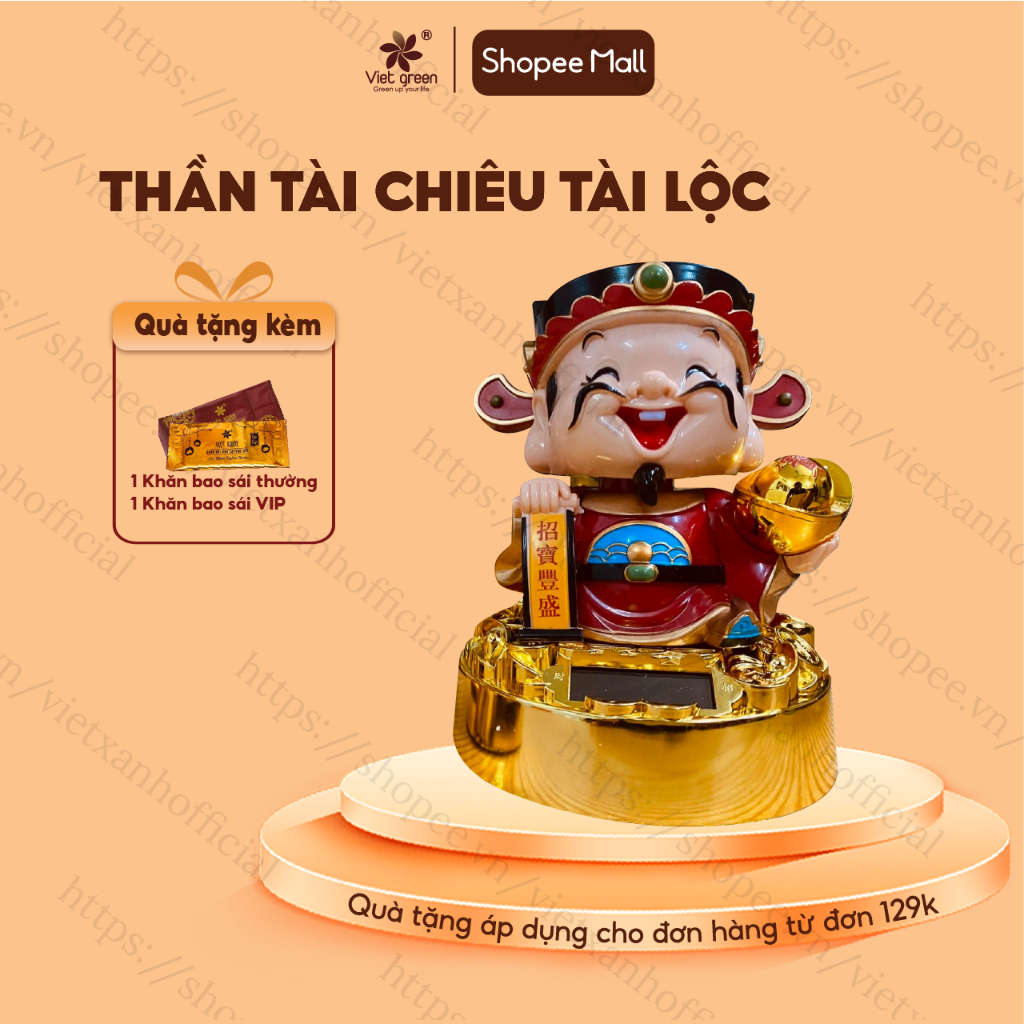 Thần Tài Lắc Lư VIỆT XANH Sử Dụng Năng Lượng Mặt Trời, Chiêu Tài Lộc, Bày Ban Thần Tài, Ô Tô, Bàn Làm Việc