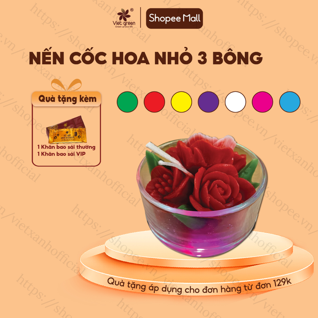 Nến Cốc Hoa Nhỏ VIỆT XANH Đốt 17-20 Giờ, Nến Bơ Hữu Cơ, Nhiều Màu, Không Khói, Không Mùi, An Toàn Sức Khoẻ C5