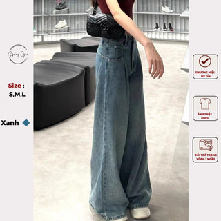 Quần jean nữ dáng xuông ly trước ống rộng Spring Quanjeanxuong7224/P3K1