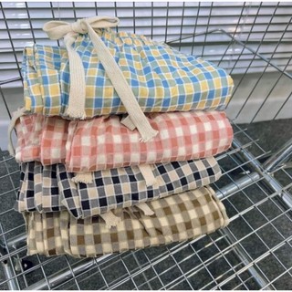 Quần suông quần ống rộng  chất đũi thô mềm mịn họa tiết ô kẻ nhỏ lưng cao CAMASTORE