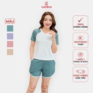 Bộ tăm lạnh nữ CARDINA chất liệu cao cấp co dãn thoải mái thiết kế đùi cổ tim tay raglan 4BFN03