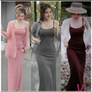 Đầm body nữ 2 dây bút chì kèm khoác voan tơ
